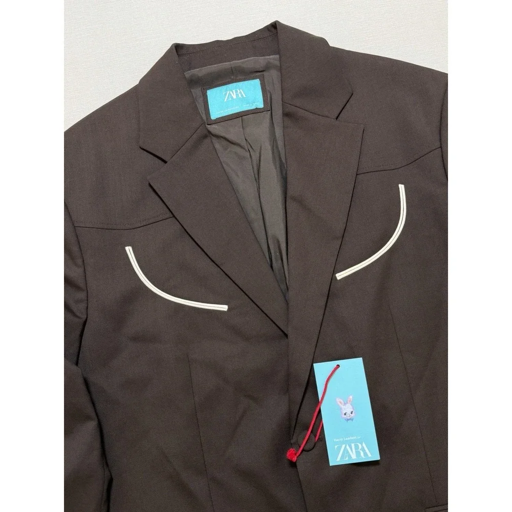 NWT ZARA X Harry Lambert Brown Contrast Suit Jacket Size US 44 EUR 54 Wool